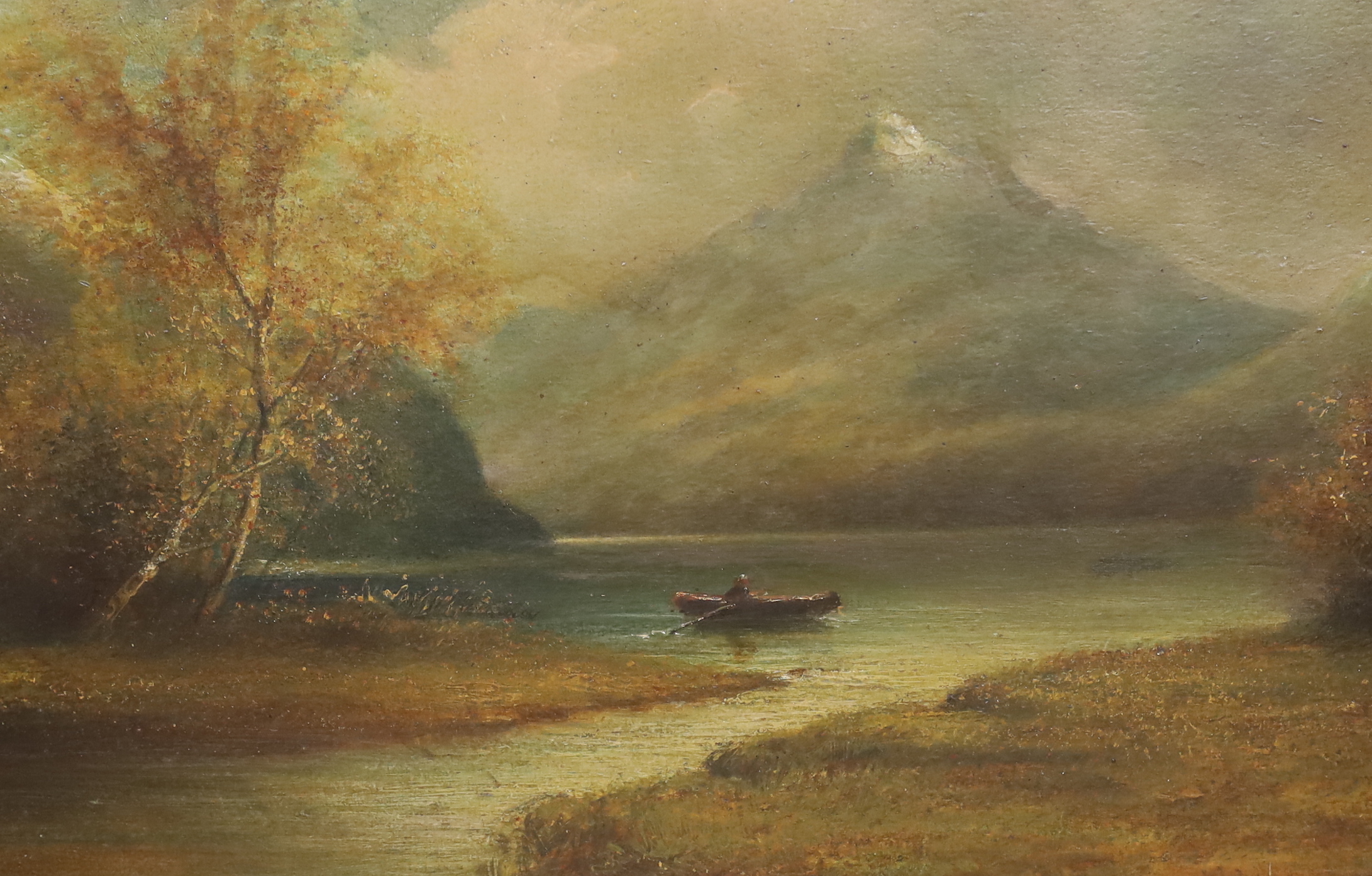 Late 19th/early 20th century school, pair of oils on board, Mountainous lake scenes, 41x57cm